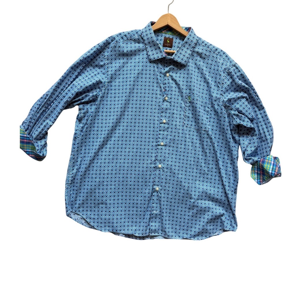 Tailorbyrd Button Down Shirt Mens 3X Blue Geometric Medallion Flamingo Print LS